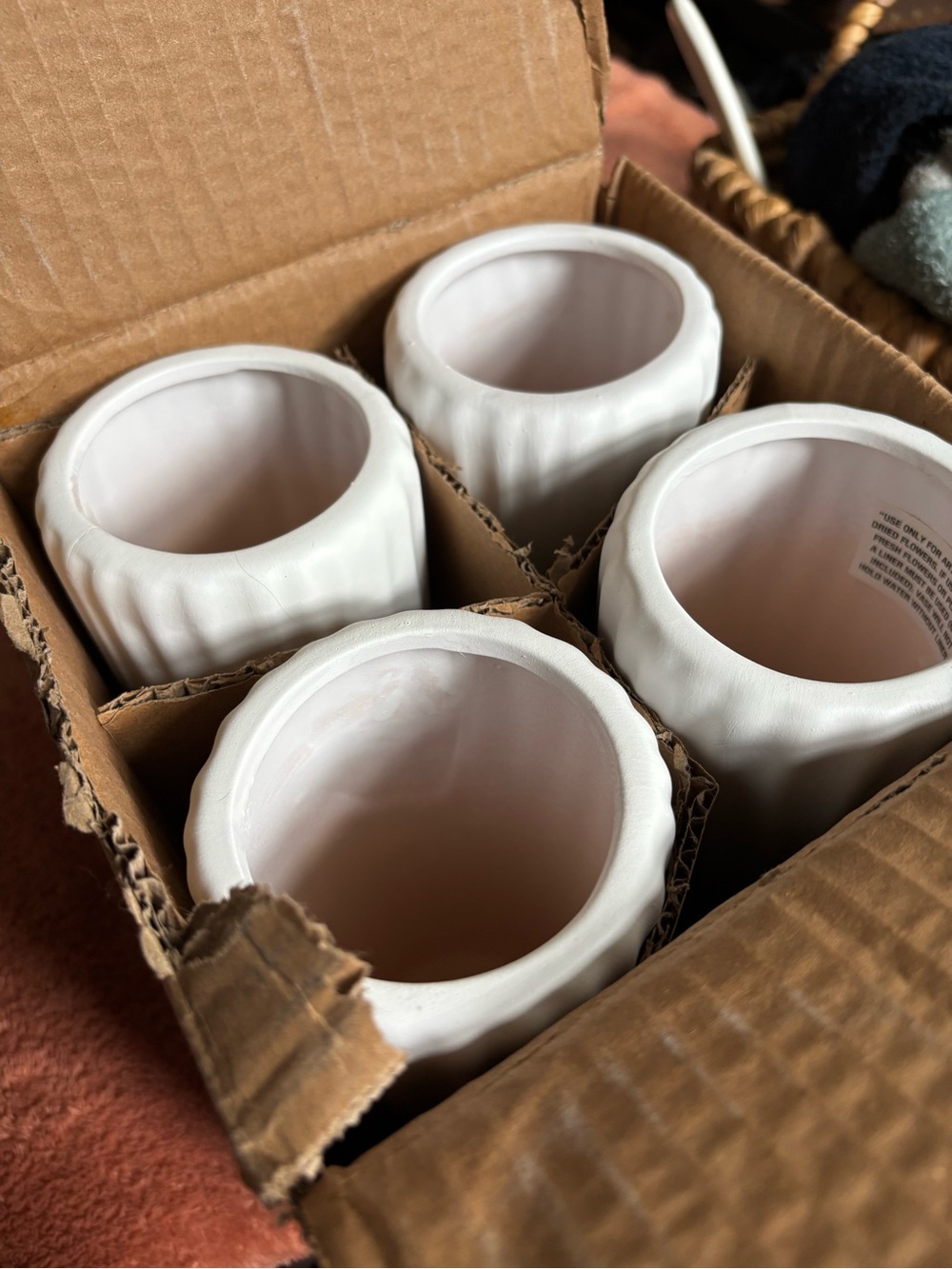 White Ceramic Ribbed Vases - Picture 3 of 3